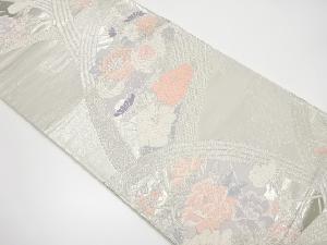 プラチナ箔 光悦垣・牡丹・菊模様織り出し袋帯